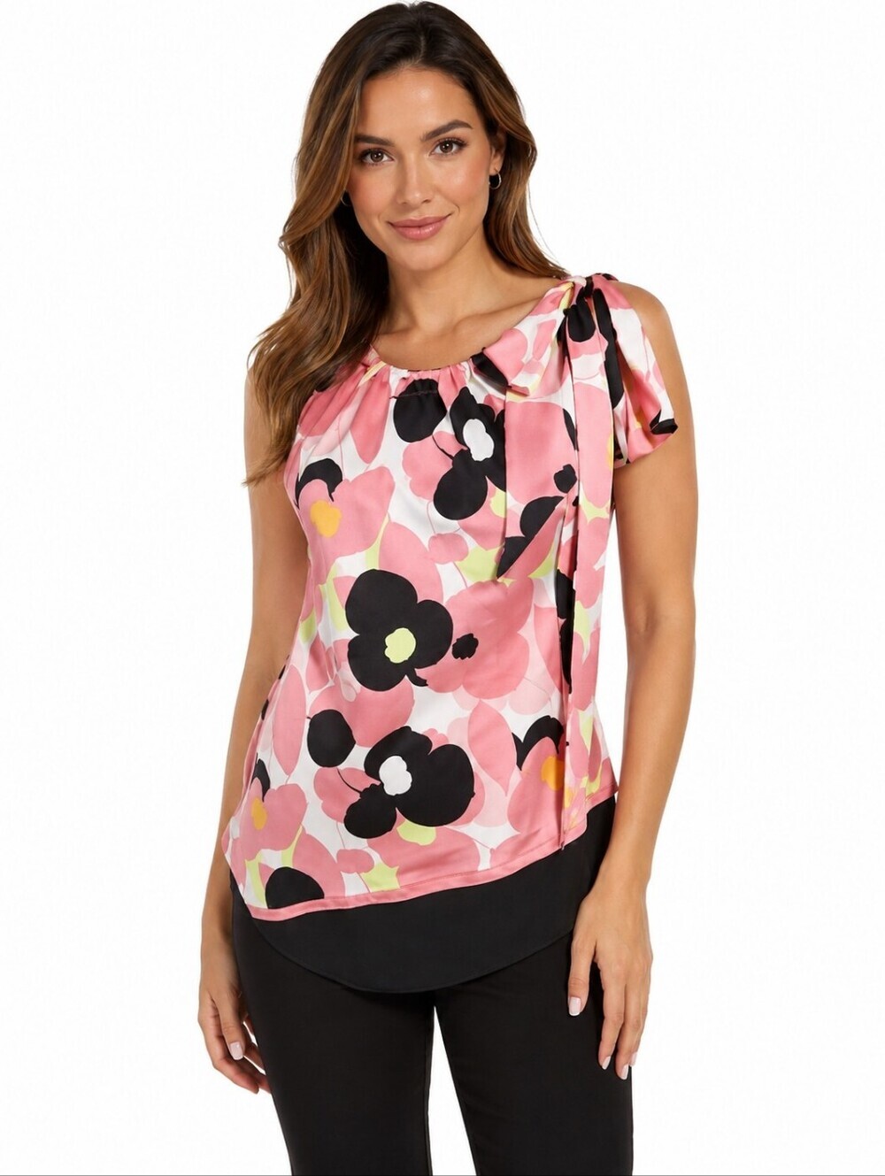 New York & Company Women's Sleeveless Blouse Multicolor Floral Side Tie XS